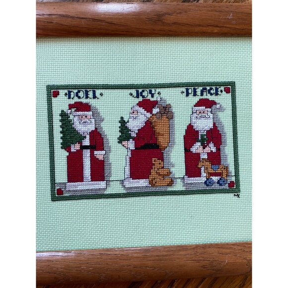 Handmade Vintage Cross-Stitch Santa Trio Framed Wall Art 10"x12" - Picture 4 of 5